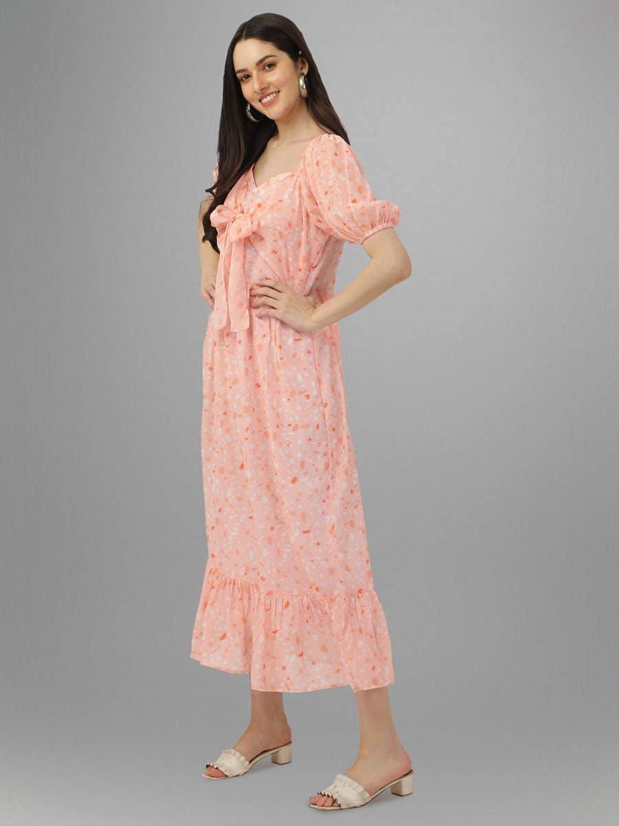 dresses for Women western wear Peach Floral Maxi Dress - Masakali.Co®
