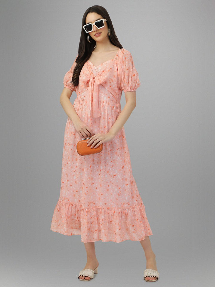 dresses for Women western wear Peach Floral Maxi Dress - Masakali.Co®