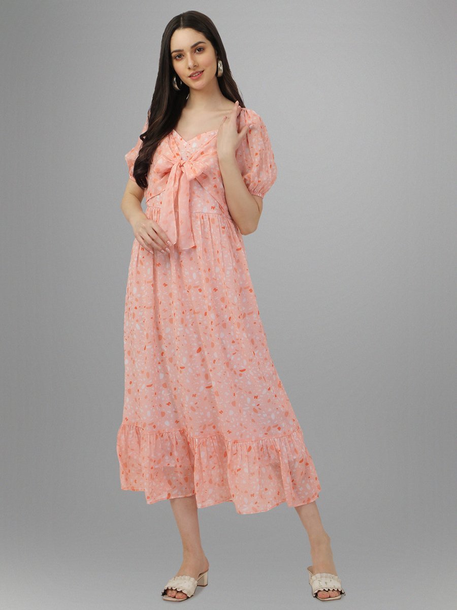 dresses for Women western wear Peach Floral Maxi Dress - Masakali.Co®