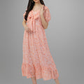 dresses for Women western wear Peach Floral Maxi Dress