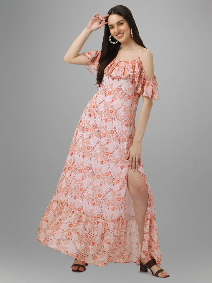 dresses for Women western wear Peach Maxi Dress - Masakali.Co®