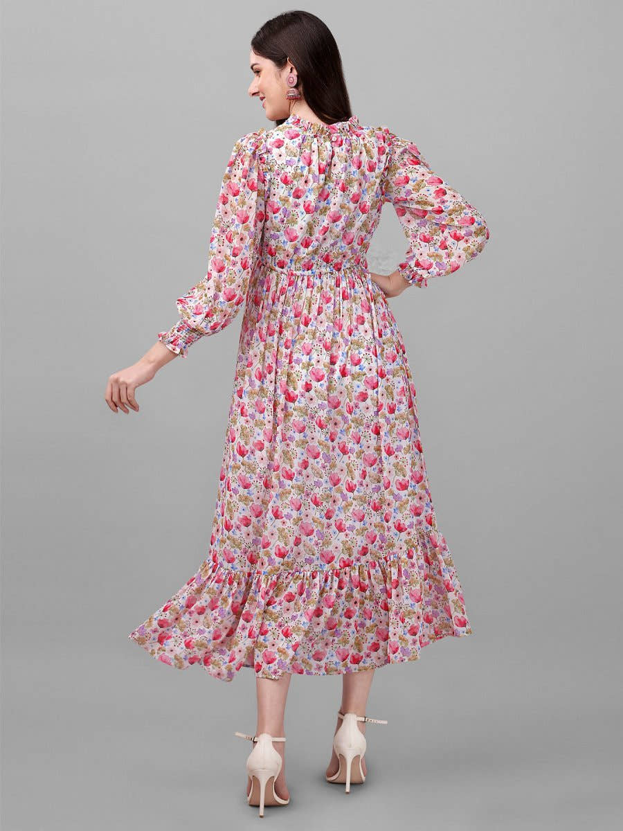dresses for Women western wear Pink Floral Maxi Dress - Masakali.Co®