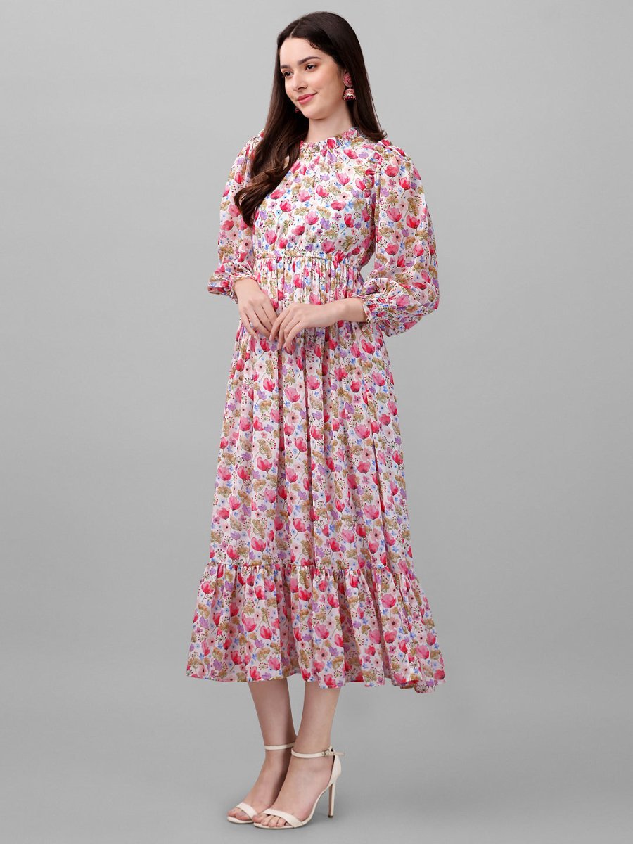 dresses for Women western wear Pink Floral Maxi Dress - Masakali.Co®