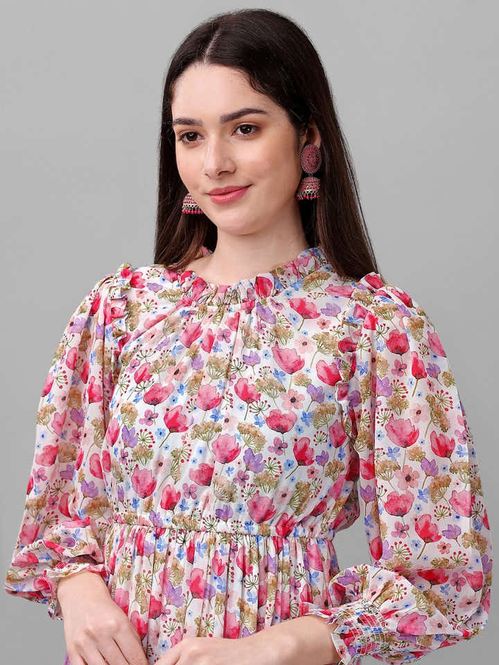dresses for Women western wear Pink Floral Maxi Dress - Masakali.Co®