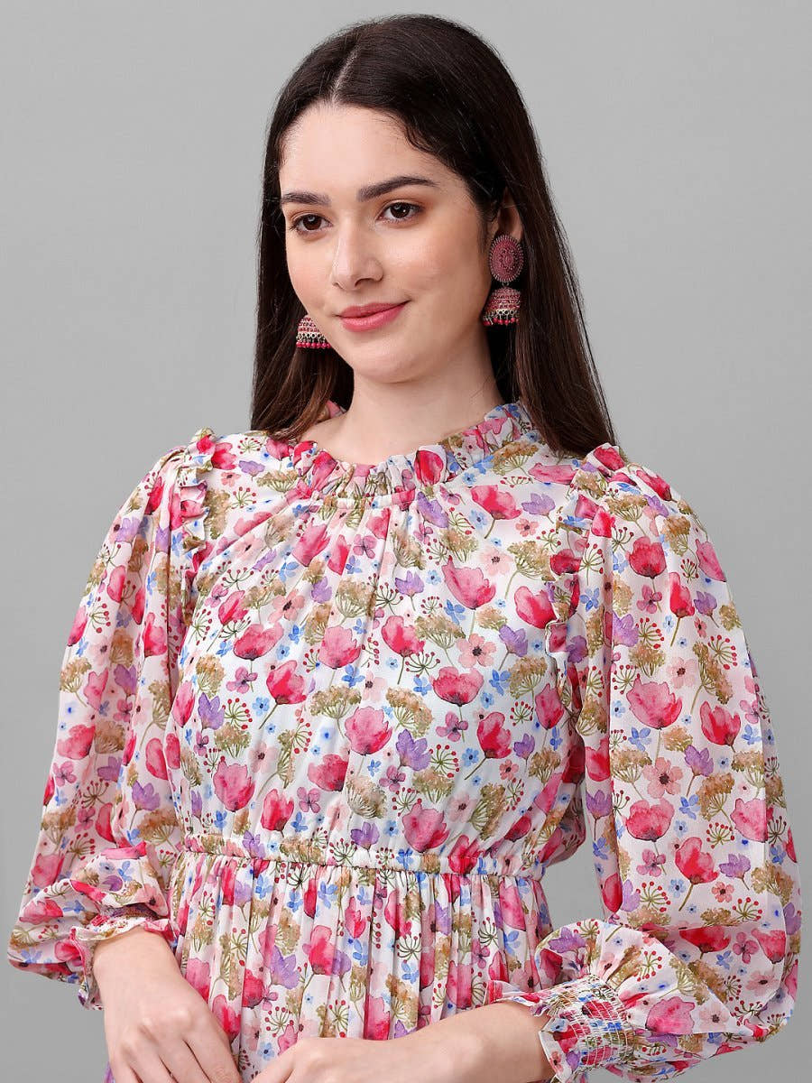 dresses for Women western wear Pink Floral Maxi Dress - Masakali.Co®