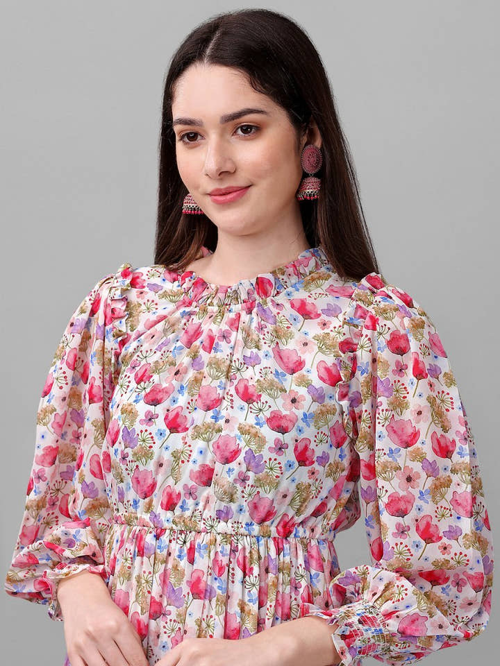 dresses for Women western wear Pink Floral Maxi Dress - Masakali.Co®