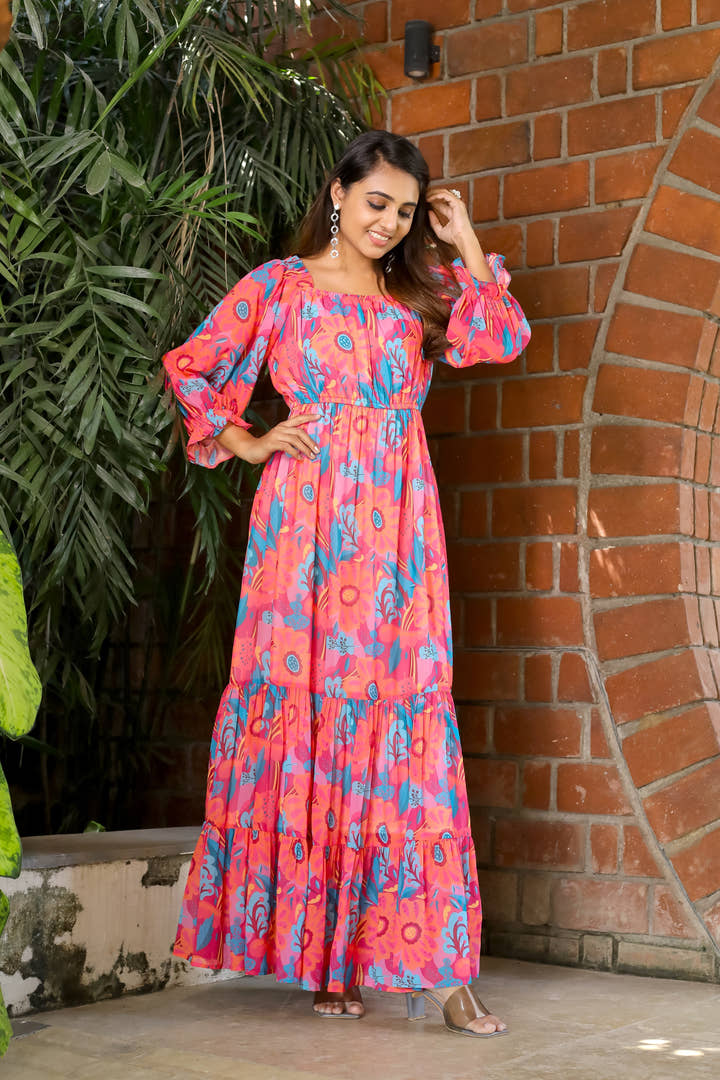 French Rose Pink Maxi Dress - Masakali.Co®