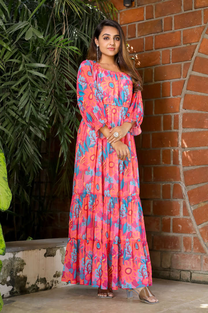 French Rose Pink Maxi Dress - Masakali.Co®