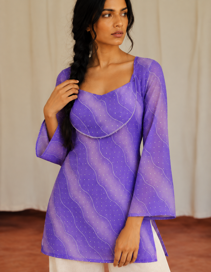 IRIS | Violet Stitch Detail Short Kurti