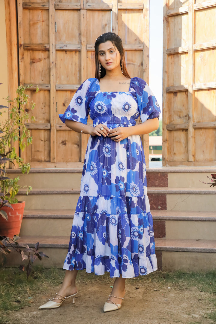 Havelock Blue Floral Maxi Dress - Masakali.Co®