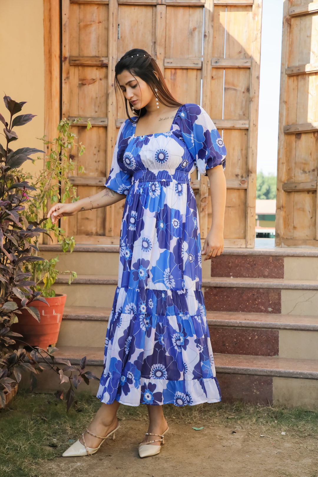 Havelock Blue Floral Maxi Dress - Masakali.Co®