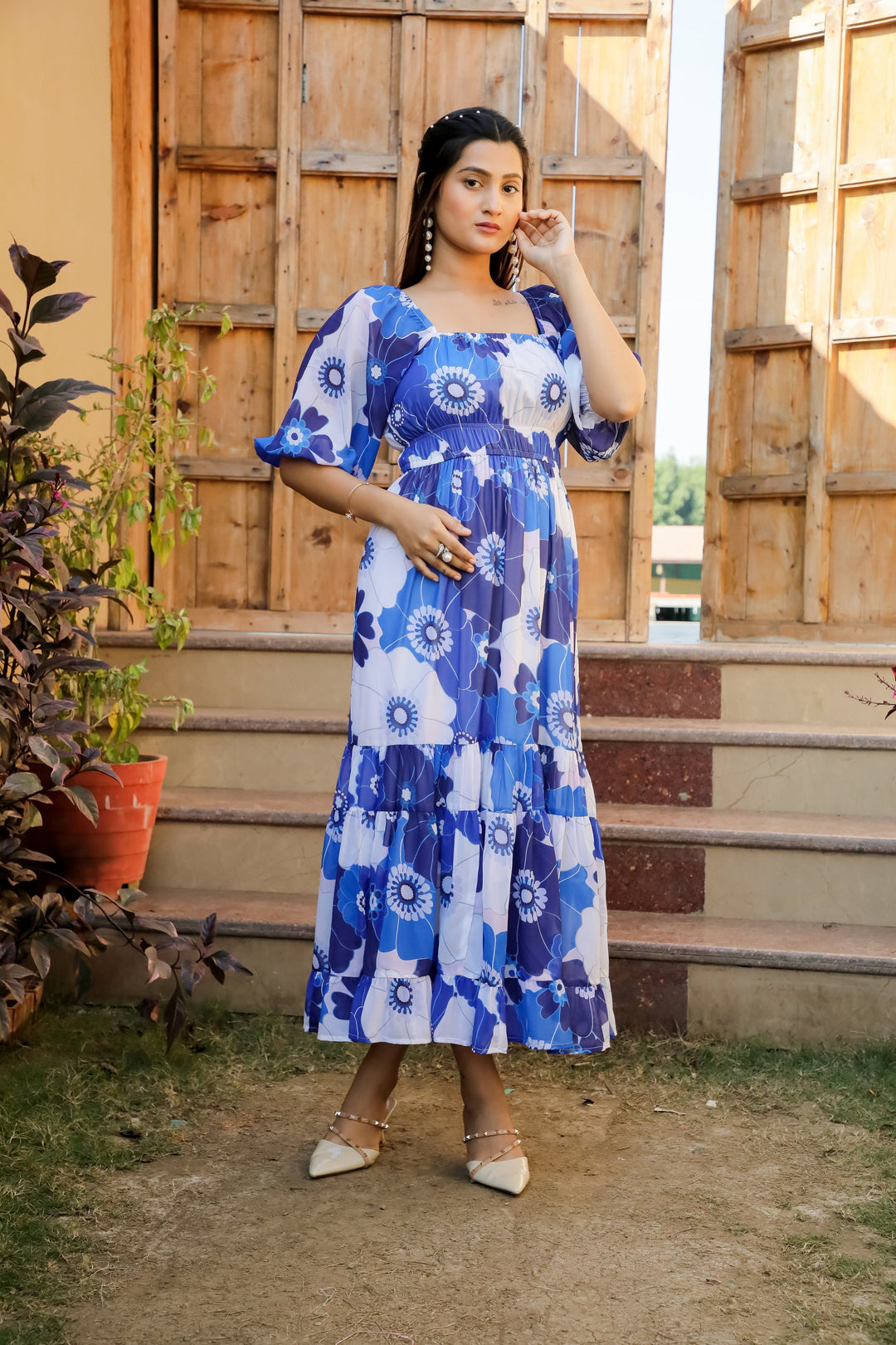 Havelock Blue Floral Maxi Dress - Masakali.Co®