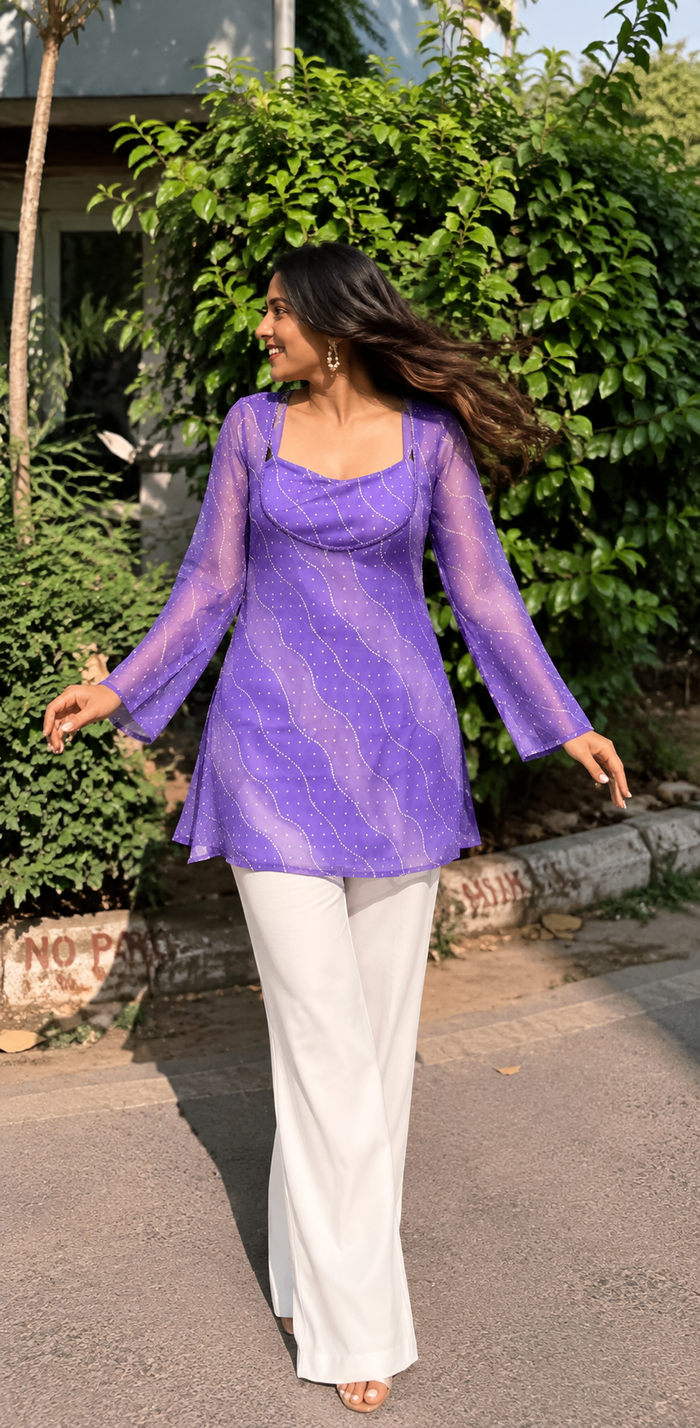 IRIS | Violet Stitch Detail Short Kurti