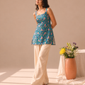 AVA | Teal Floral Short Kurti