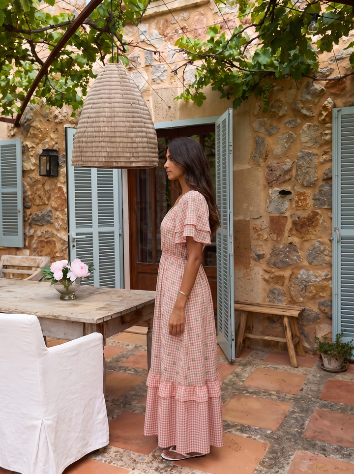 Blush Check Bloom Maxi Dress