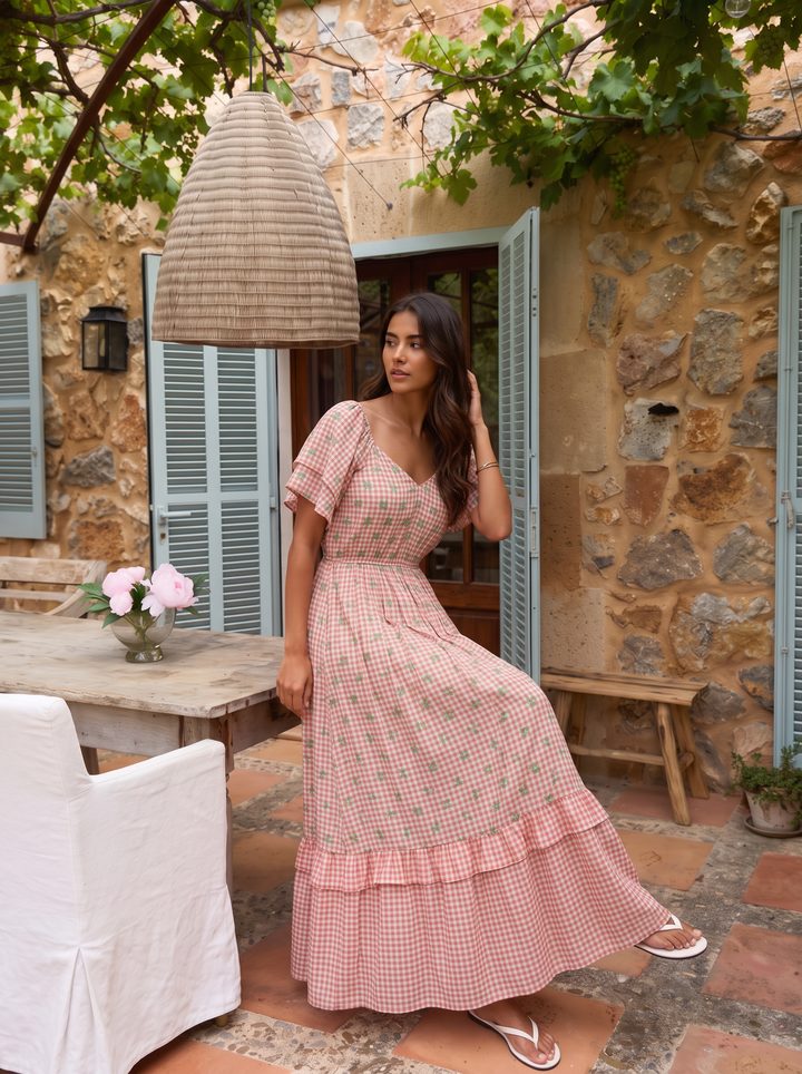Blush Check Bloom Maxi Dress