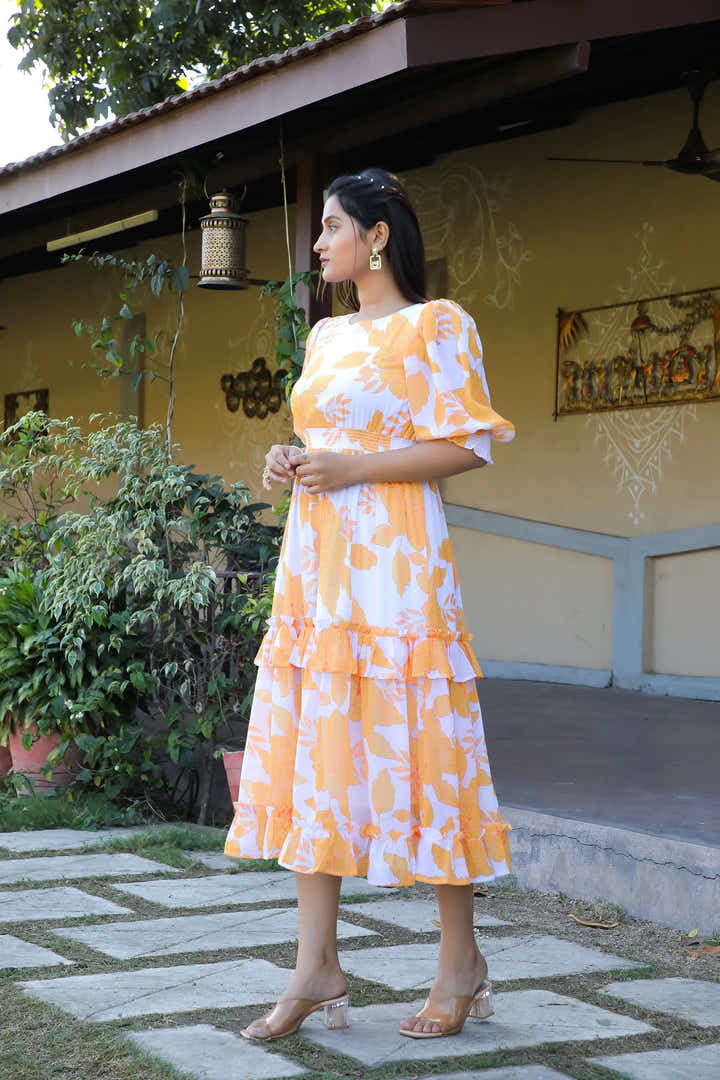 Indian Yellow & White Maxi Dress - Masakali.Co®