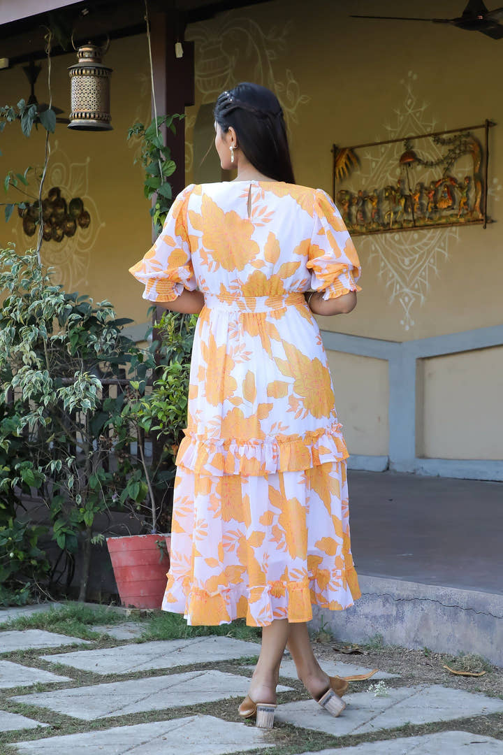 Indian Yellow & White Maxi Dress - Masakali.Co®