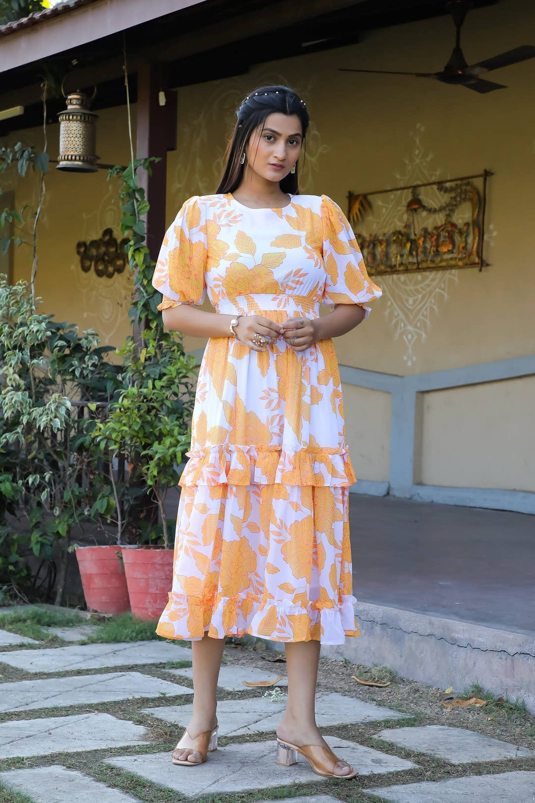 Indian Yellow & White Maxi Dress - Masakali.Co®