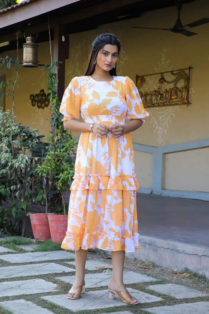 Indian Yellow & White Maxi Dress - Masakali.Co®