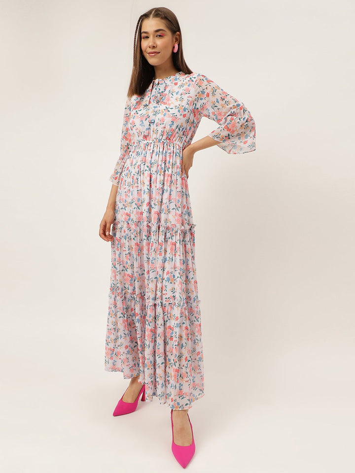 Masakali.co dresses for Women western wear White Flowers Floral Maxi Dress - Masakali.Co®