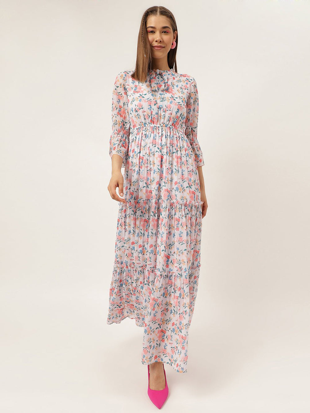 Masakali.co dresses for Women western wear White Flowers Floral Maxi Dress - Masakali.Co®