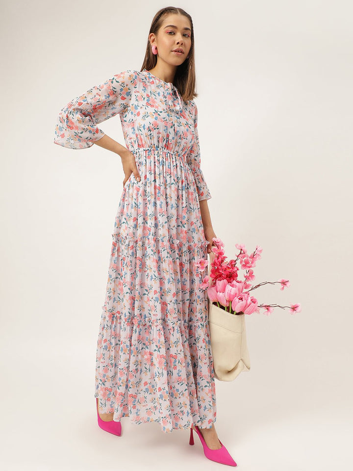 Masakali.co dresses for Women western wear White Flowers Floral Maxi Dress - Masakali.Co®