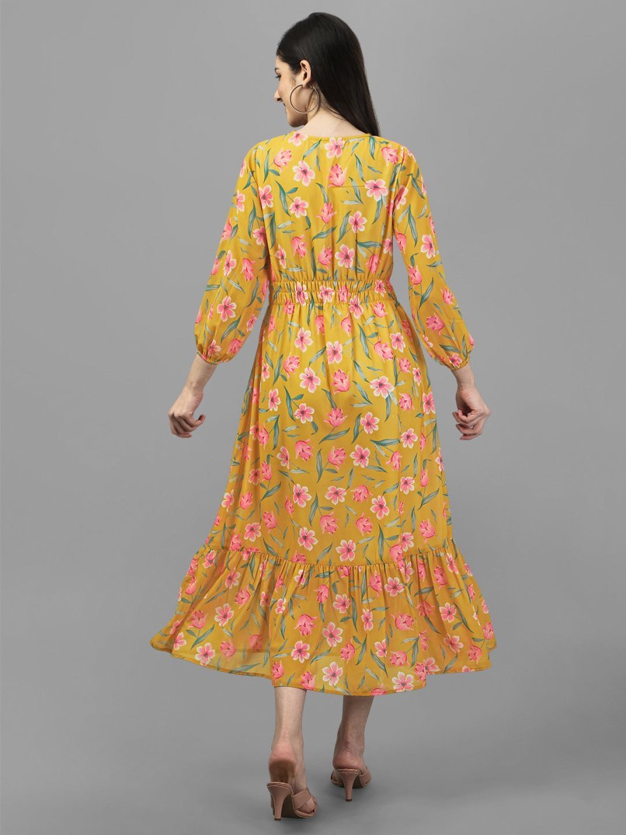 Masakali.co dresses for Women western wear Yellow Floral Maxi Dress - Masakali.Co®