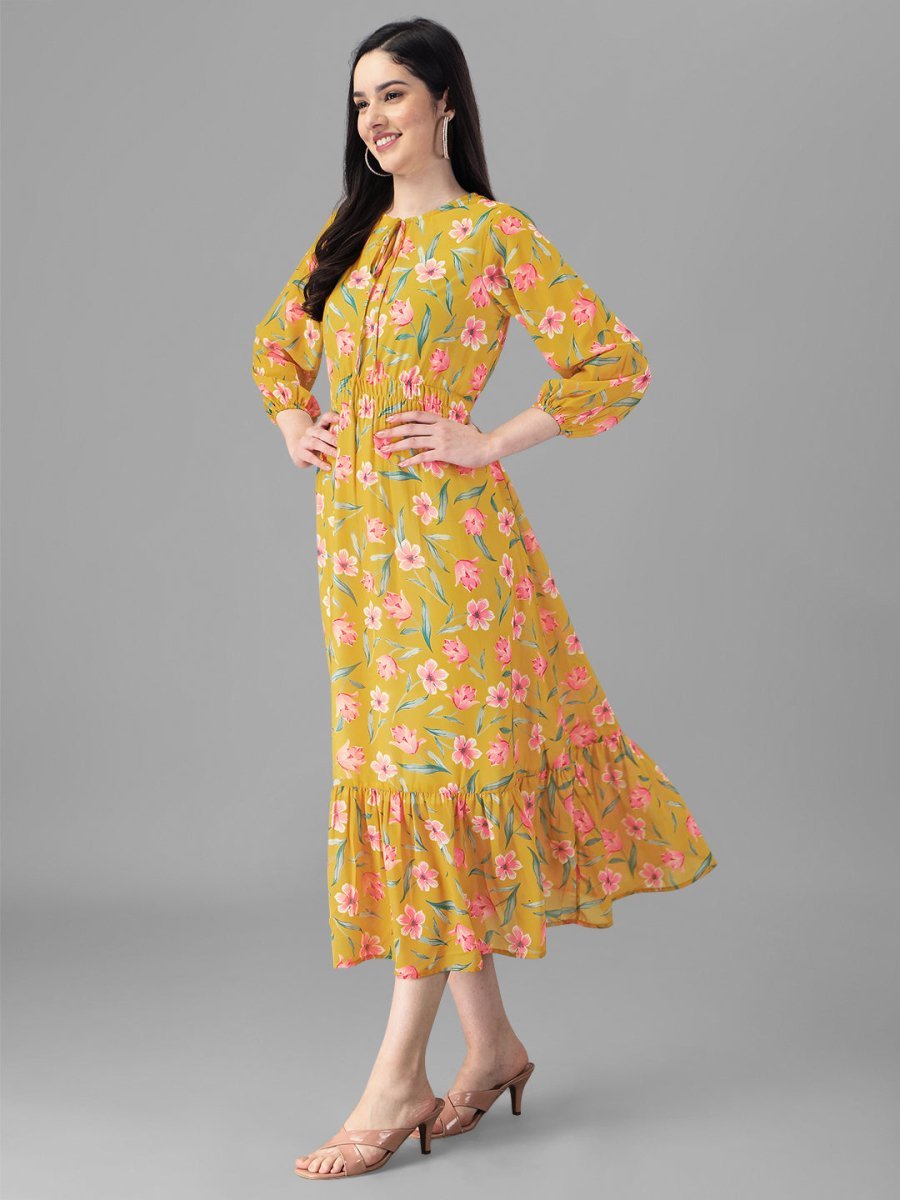 Masakali.co dresses for Women western wear Yellow Floral Maxi Dress - Masakali.Co®