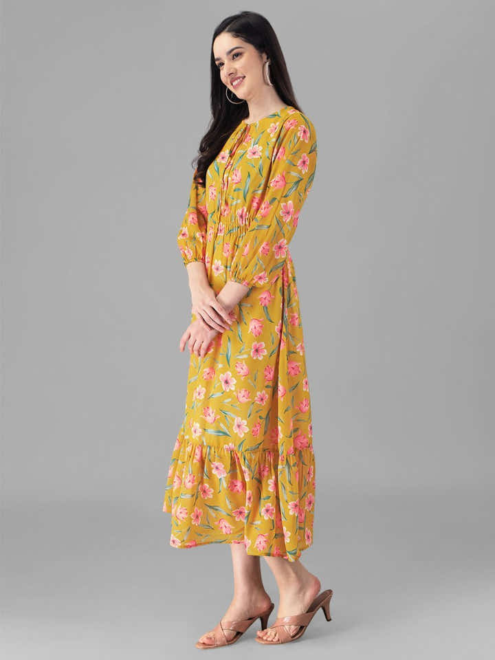 Masakali.co dresses for Women western wear Yellow Floral Maxi Dress - Masakali.Co®