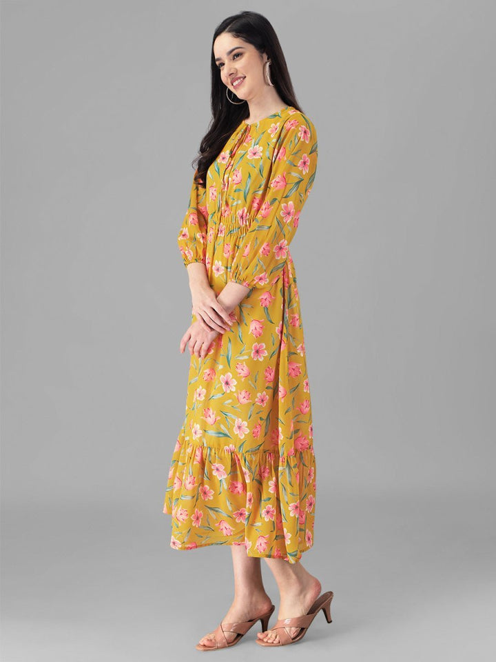 Masakali.co dresses for Women western wear Yellow Floral Maxi Dress - Masakali.Co®