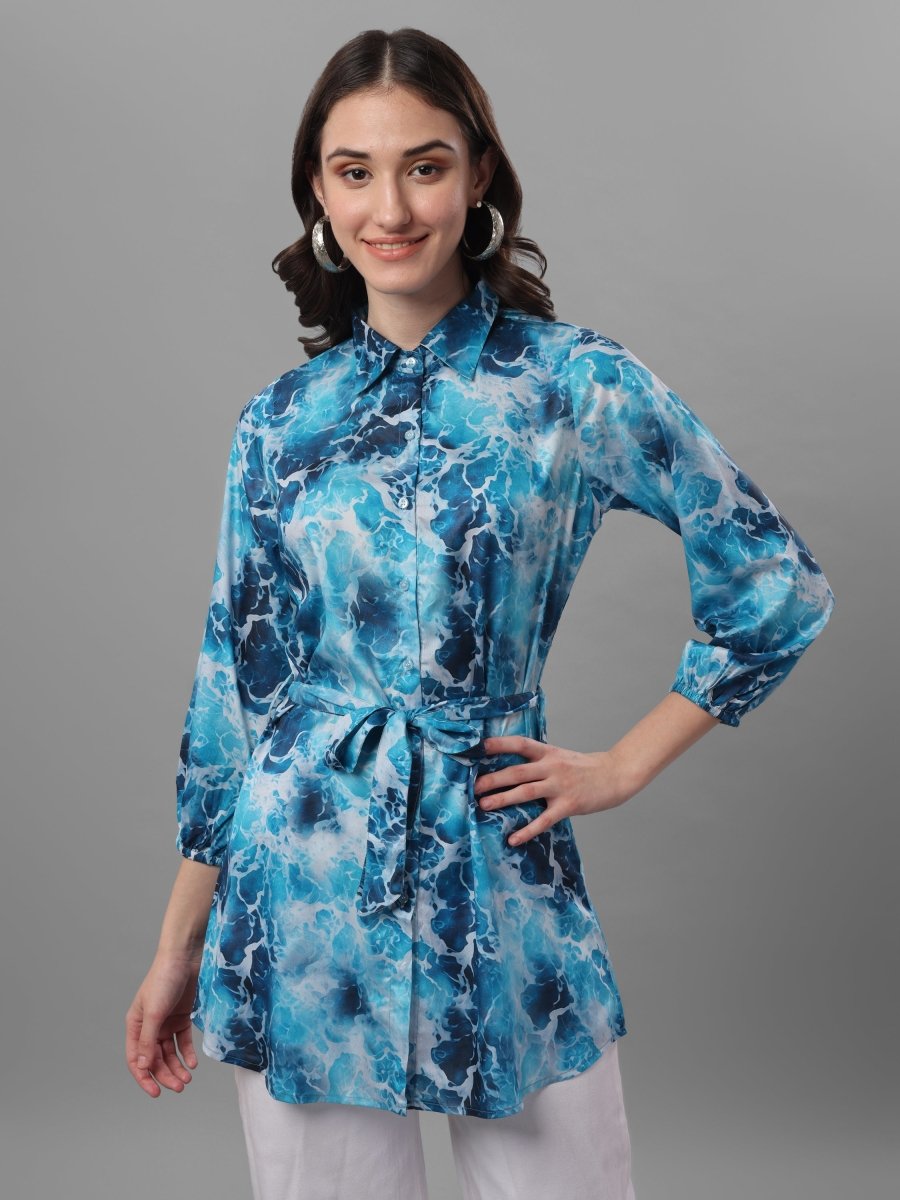 Masakali.co tops for Women's Blue Relaxed Floral Semi Sheer Printed - Masakali.Co®