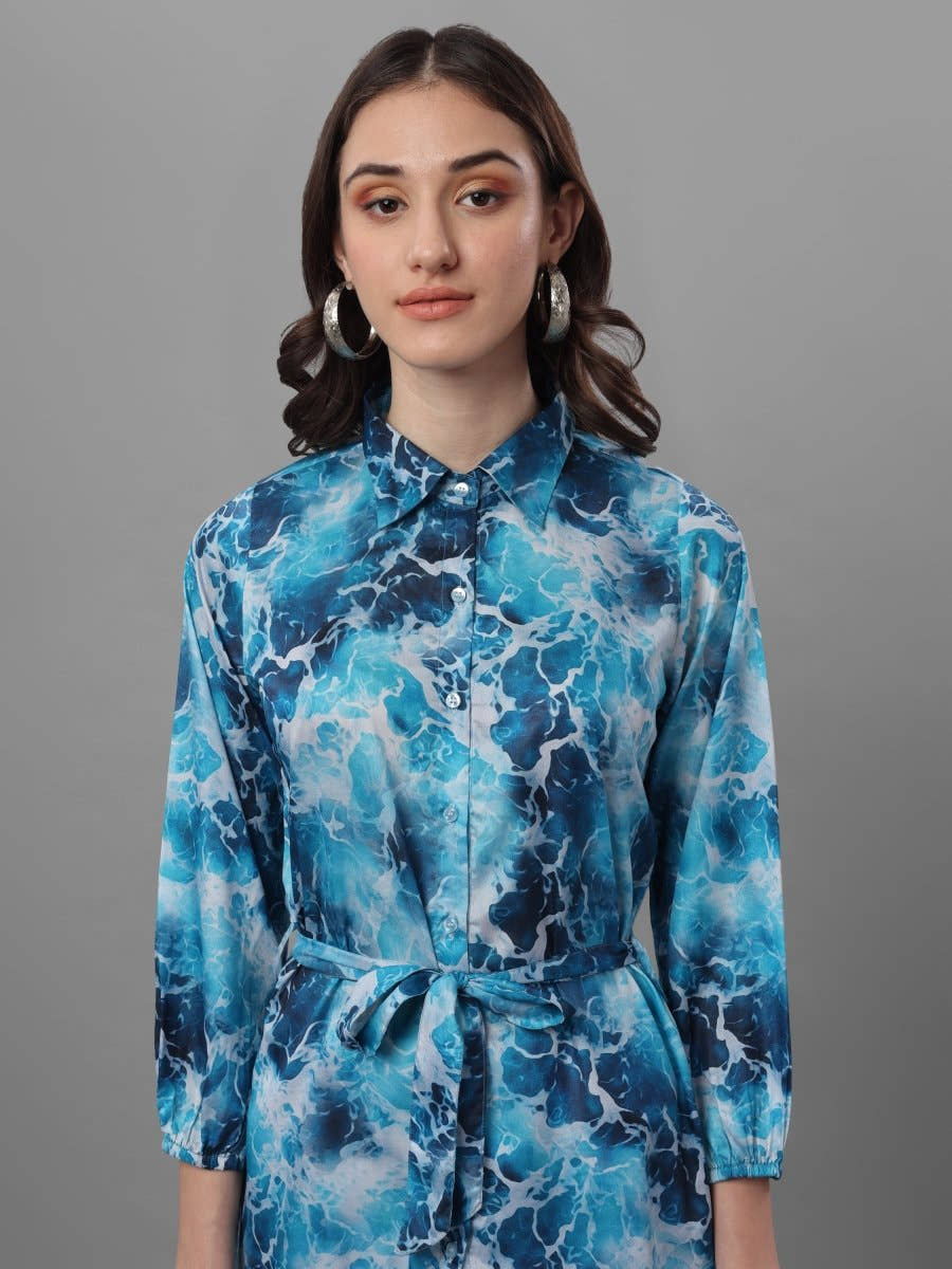 Masakali.co tops for Women's Blue Relaxed Floral Semi Sheer Printed - Masakali.Co®