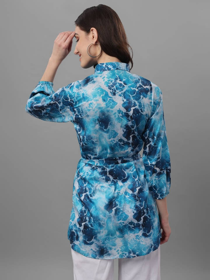 Masakali.co tops for Women's Blue Relaxed Floral Semi Sheer Printed - Masakali.Co®