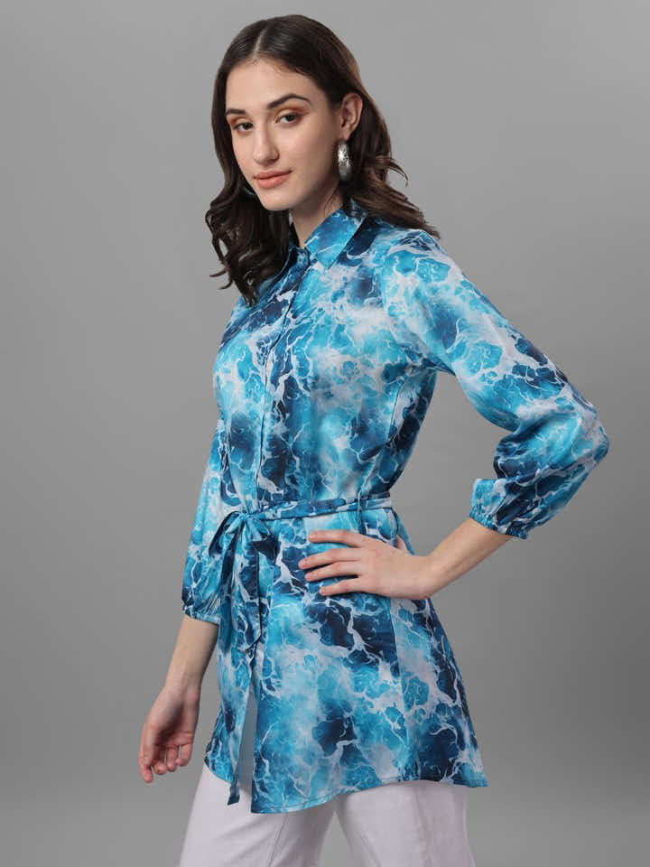 Masakali.co tops for Women's Blue Relaxed Floral Semi Sheer Printed - Masakali.Co®