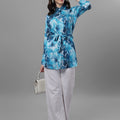 Masakali.co tops for Women's Blue Relaxed Floral Semi Sheer Printed