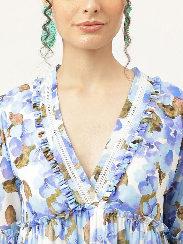 Moonstone Blue Floral Dress - Masakali.Co®