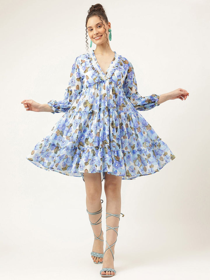 Moonstone Blue Floral Dress - Masakali.Co®