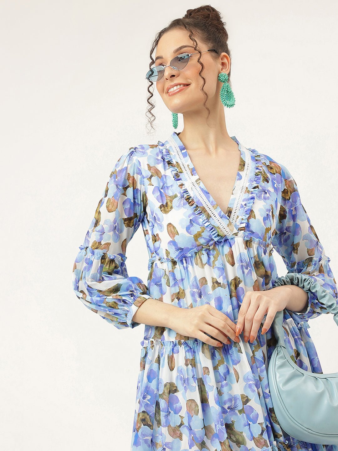 Moonstone Blue Floral Dress - Masakali.Co®