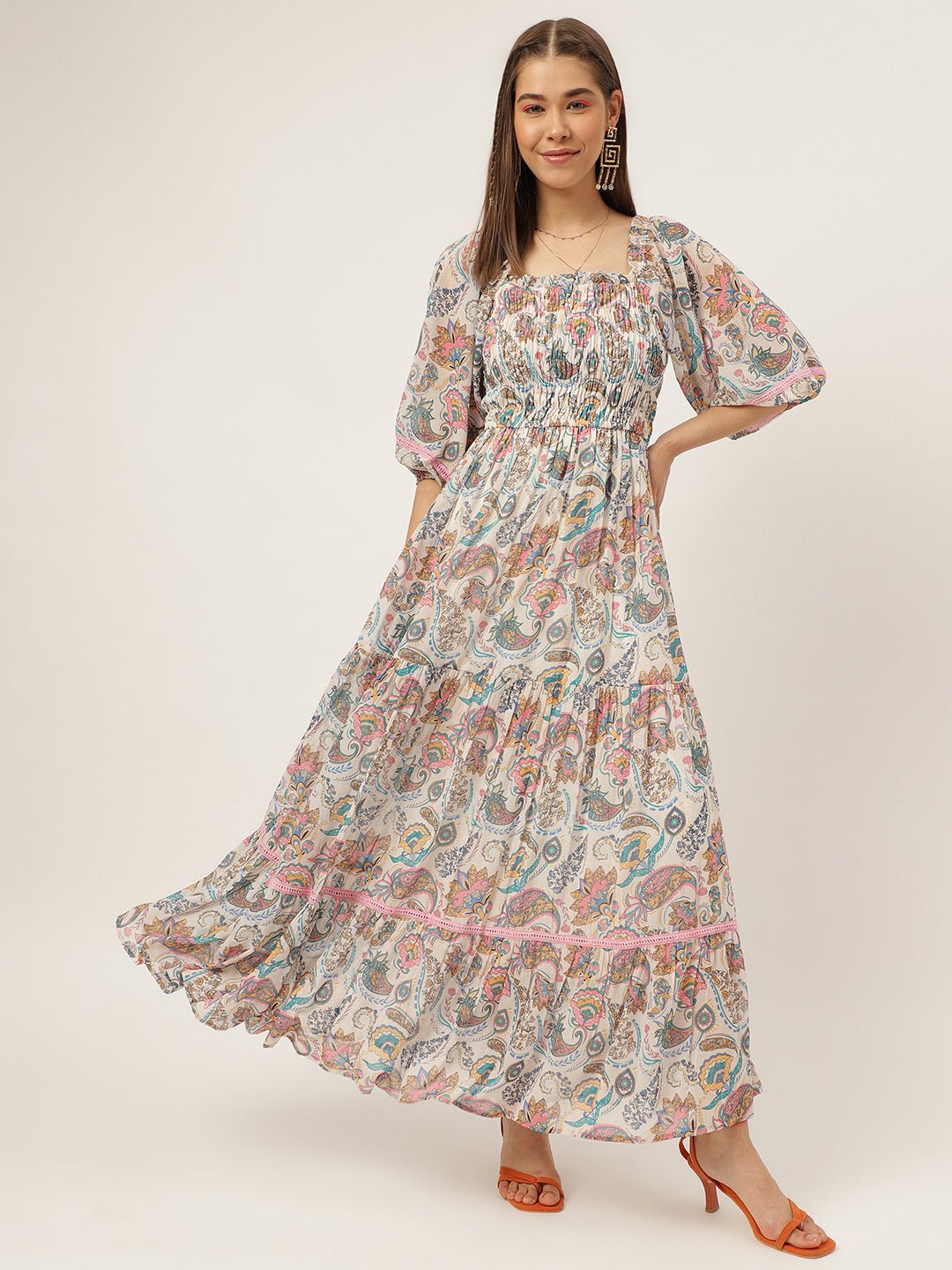 Paisley Print Fit & Flare Maxi Dress - Masakali.Co®