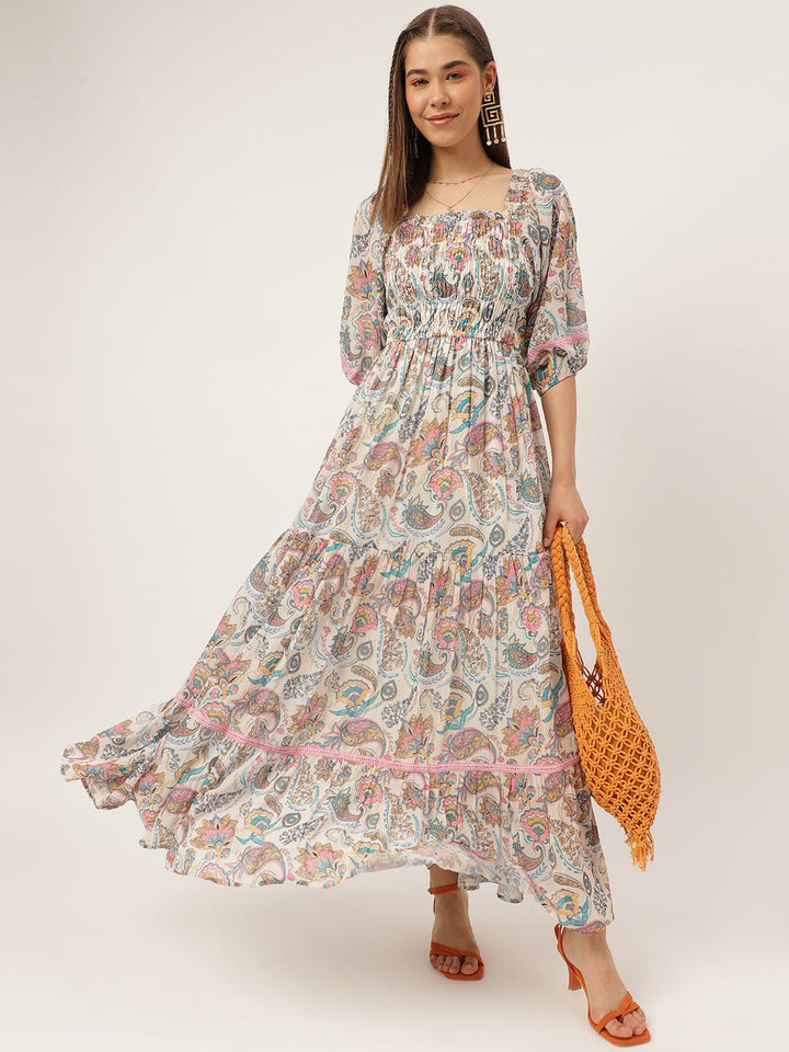 Paisley Print Fit & Flare Maxi Dress - Masakali.Co®