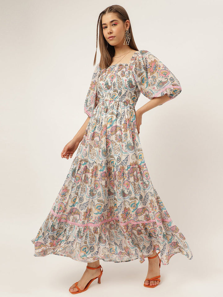 Paisley Print Fit & Flare Maxi Dress - Masakali.Co®