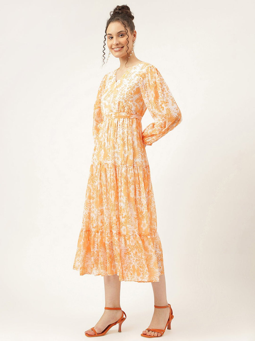 Persian Orange Pastel Floral Maxi Dress - Masakali.Co®