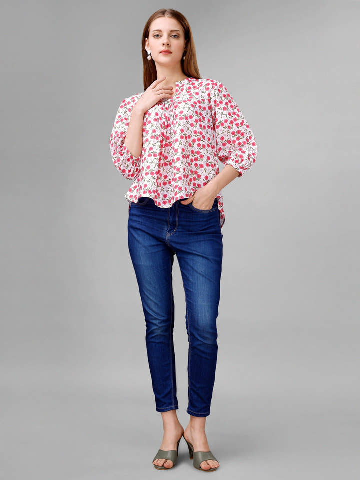 Pink Flare Floral Womens Top - Masakali.Co®