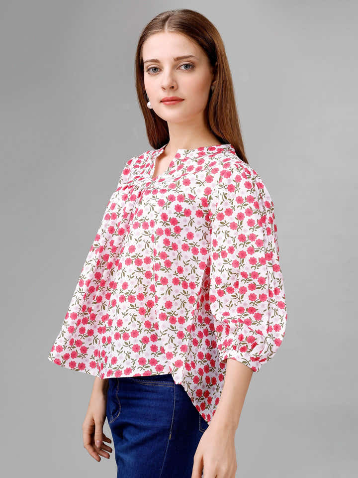 Pink Flare Floral Womens Top - Masakali.Co®
