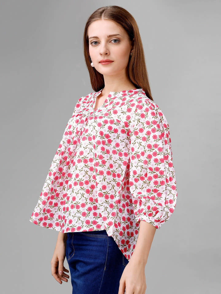 Pink Flare Floral Womens Top - Masakali.Co®