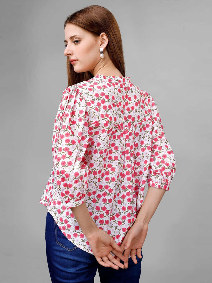 Pink Flare Floral Womens Top - Masakali.Co®