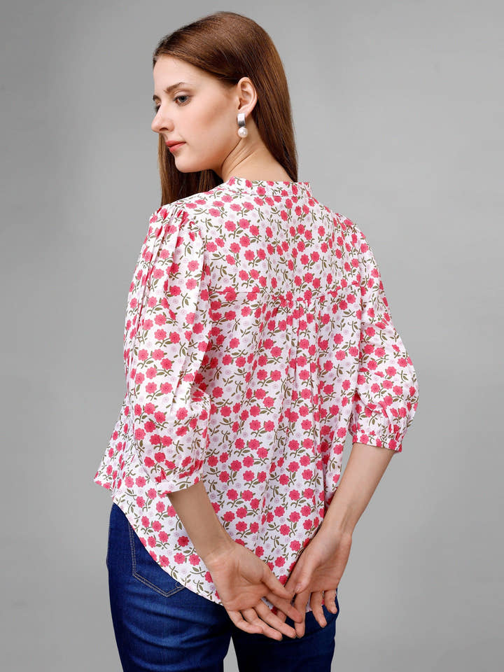 Pink Flare Floral Womens Top - Masakali.Co®