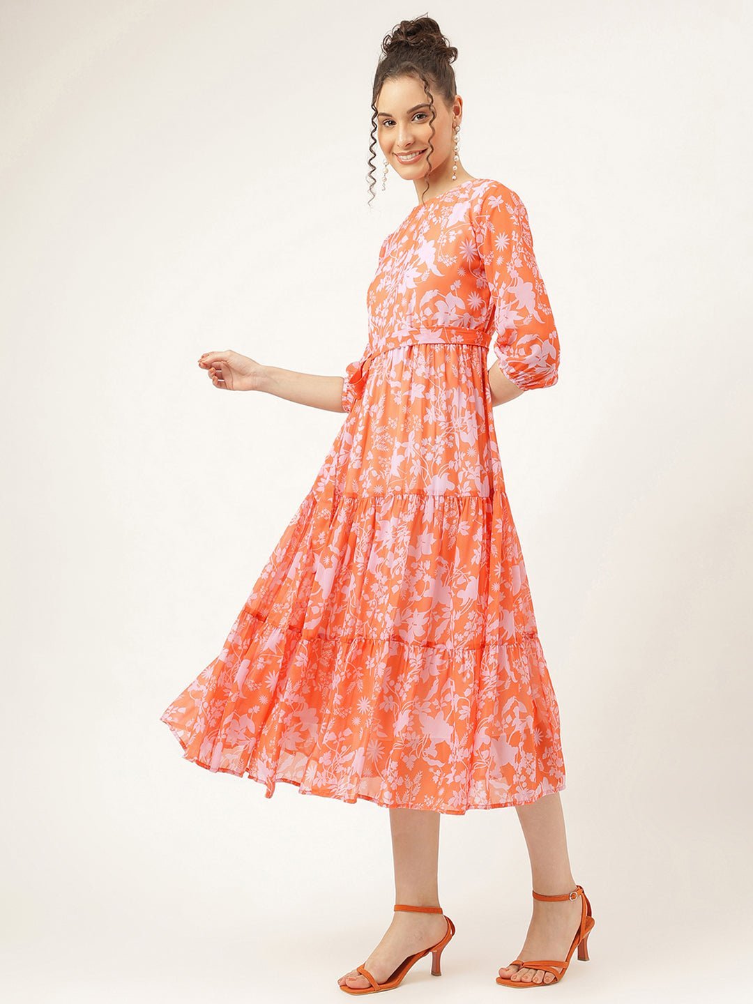 Salmon Pink Floral Maxi Dress - Masakali.Co®