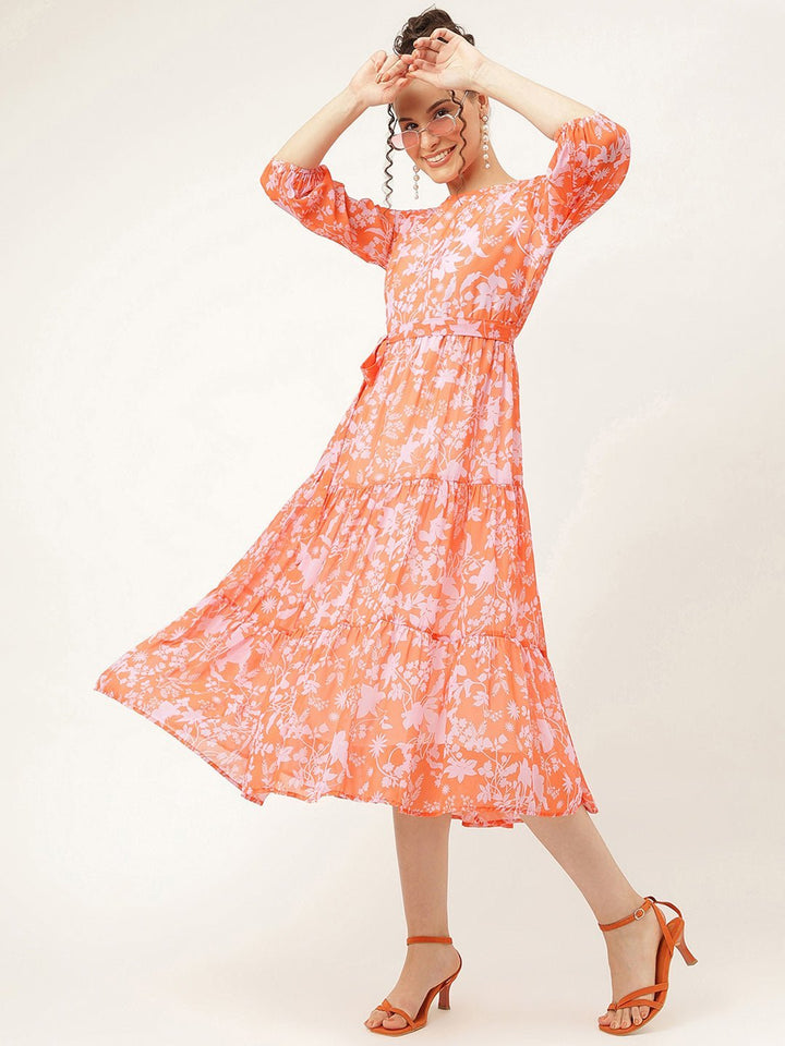 Salmon Pink Floral Maxi Dress - Masakali.Co®